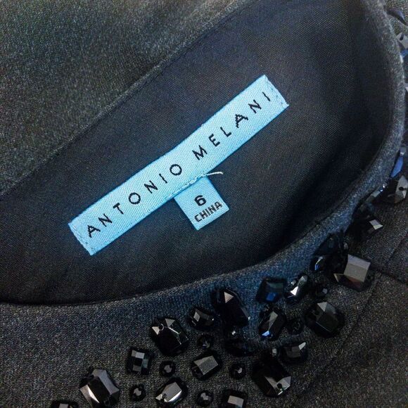 NWT Antonio Melani Charcoal Beaded V Sheath Dress Sz 6 - Picture 7 of 12